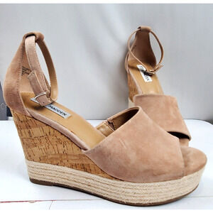 Steve Madden Espadrille Wedge Platform Sandals Women 8 M Tan Open Toe 4in Heel